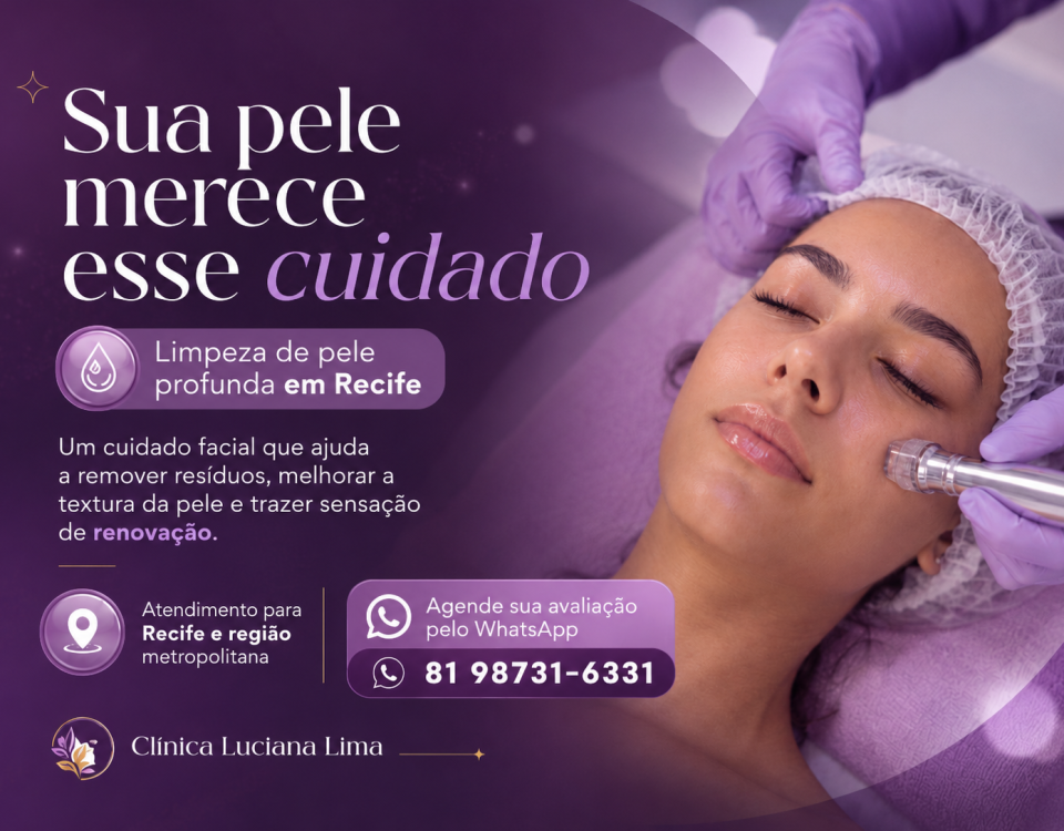 Foto de procedimento facial realizado na Luciana Lima Saúde & Estética Avançada em Recife. Cliente realizando limpeza de pele profunda em clínica de estética no IPSEP. Procedimento de protocolo facial com limpeza de pele, microagulhamento e peeling quartzo 100% natural. Tratamento de rejuvenescimento facial em clínica de estética avançada em Recife. Profissional realizando microagulhamento facial em cliente na Luciana Lima Saúde & Estética Avançada. Procedimento de microagulhamento capilar para cuidados com o couro cabeludo em Recife. Imagem de peeling quartzo natural para renovação da pele em clínica estética. Cliente realizando preenchimento labial em clínica de estética no IPSEP, Recife. Procedimento minimamente invasivo de estética facial em ambiente clínico. Remoção de sinais com jato de plasma em clínica de estética avançada. Retirada de sinais e tratamento facial realizado por profissional da clínica Luciana Lima. Tratamento de foliculite para homens e mulheres em clínica de estética em Recife. Tratamento de estrias e cuidados corporais na Luciana Lima Saúde & Estética Avançada. Procedimento corporal para gordura localizada e redução de medidas em Recife. Aplicação de enzimas para protocolo corporal personalizado. Corrente russa para estética corporal, fortalecimento e melhora da flacidez. Protocolo de emagrecimento para homens e mulheres em Recife. Atendimento para emagrecimento com Mounjaro em clínica de saúde e estética. Escleroterapia para tratamento de vasinhos em clínica estética no Recife. Drenagem linfática pós-operatória realizada em ambiente clínico profissional. Massagem relaxante e terapêutica em clínica de estética no IPSEP. Tratamento corporal para celulite, flacidez e gordura localizada em Recife. Atendimento estético personalizado para homens e mulheres de Recife e Região Metropolitana. Ambiente da clínica Luciana Lima Saúde & Estética Avançada, localizada no IPSEP. Equipe realizando procedimentos de beleza, saúde e estética em Recife. Clínica de estética avançada com foco em beleza, autoestima e bem-estar.